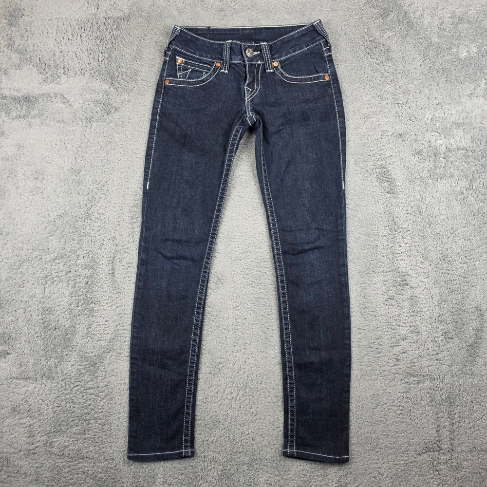 Vtg True Religion S Jeans Womens 26 Dark Wash Contrast Stitch Flap Pocket USA